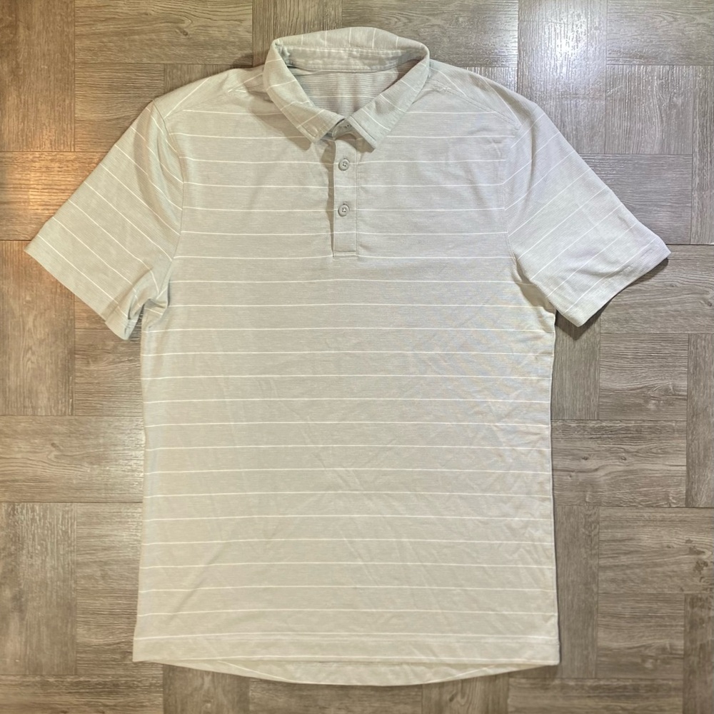 Lululemon Men's Polo Shirt - Gray / White Stripe - No Tag - Measures as Small **